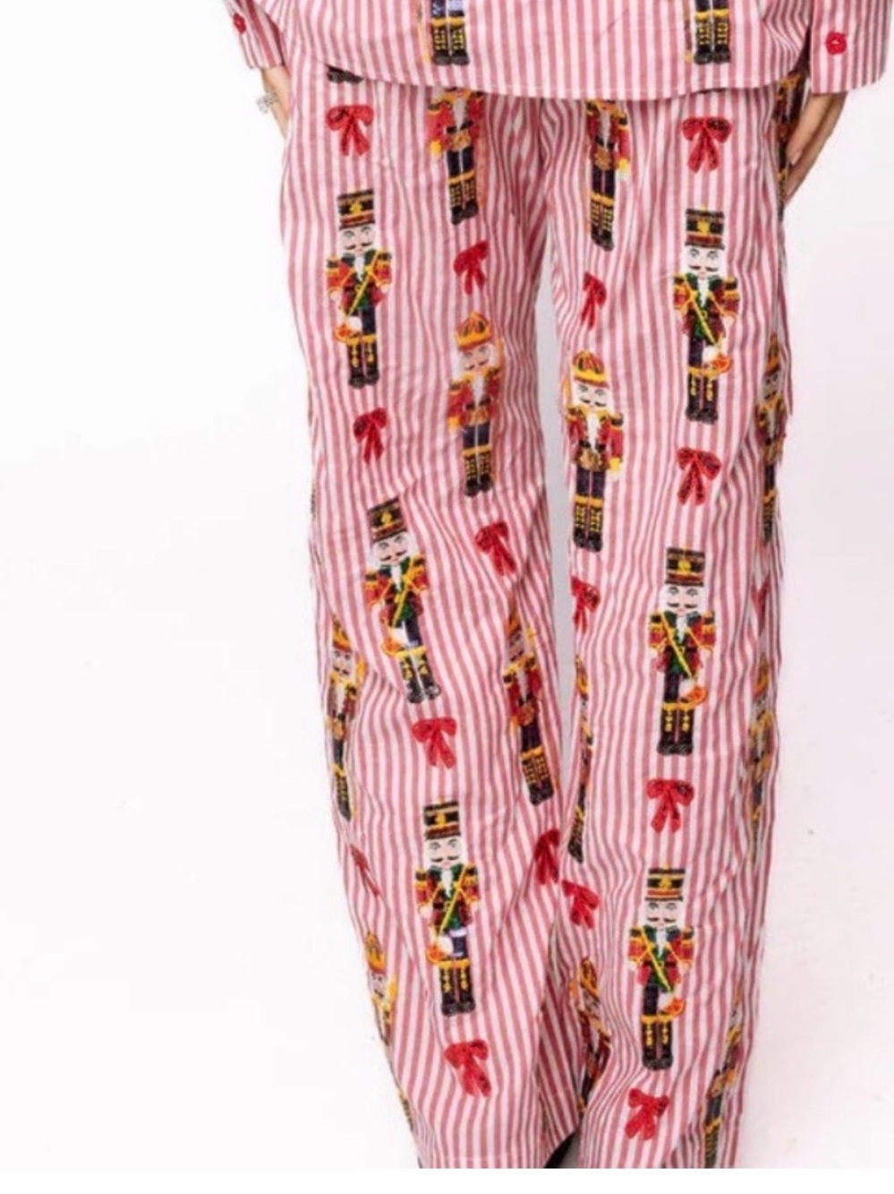 QUEEN OF SPARKLES Pink Striped Nutcracker Wide-Leg Pajama Pants